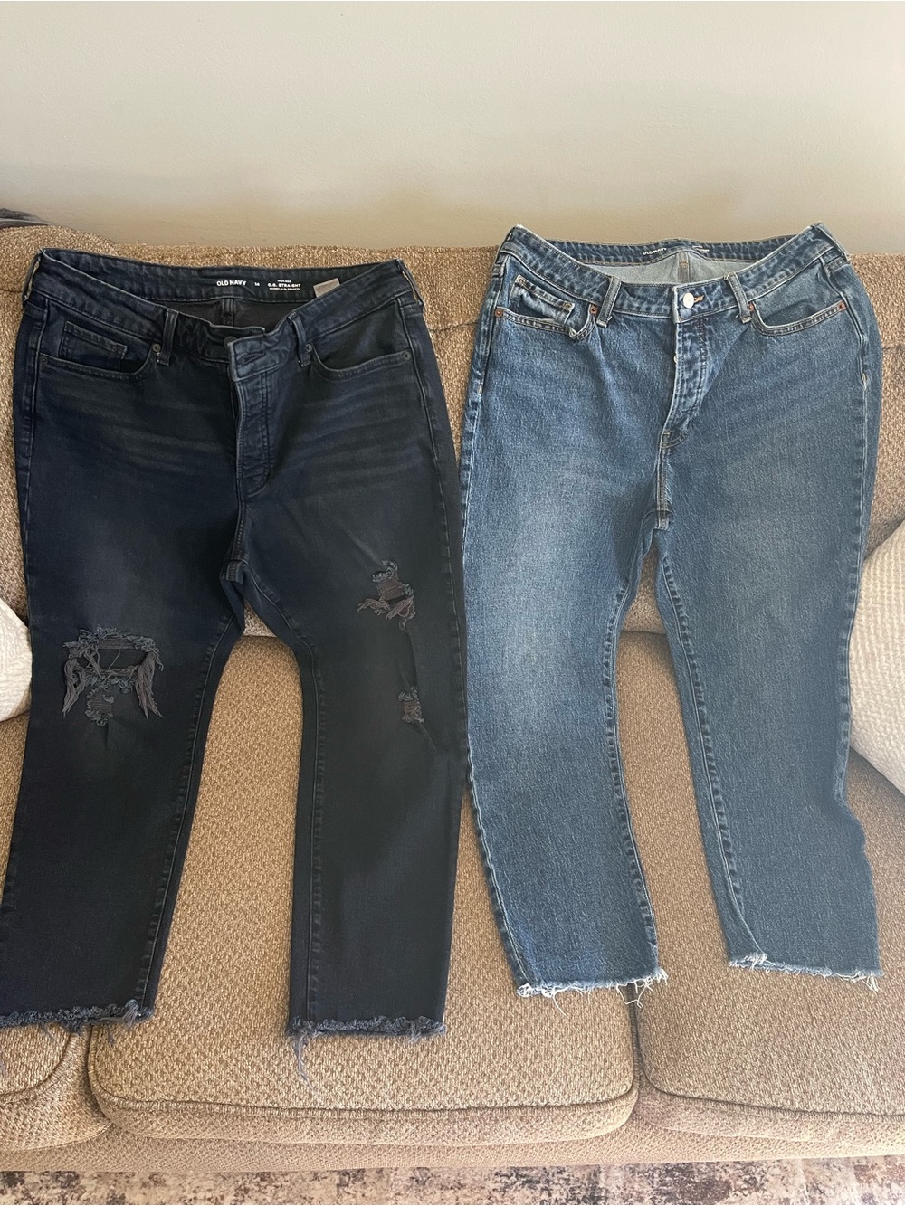 Old Navy Black Distressed & Blue Straight Leg Jeans Duo - Women